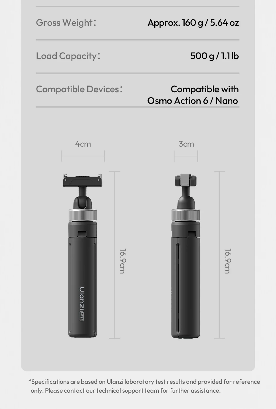 Ulanzi MT95 Portable Mini Tripod Selfie Stick for DJI Osmo Action 6/Nano 5/4/3 for Insta360 X5/X6 for Gopro Tripod for Vlog