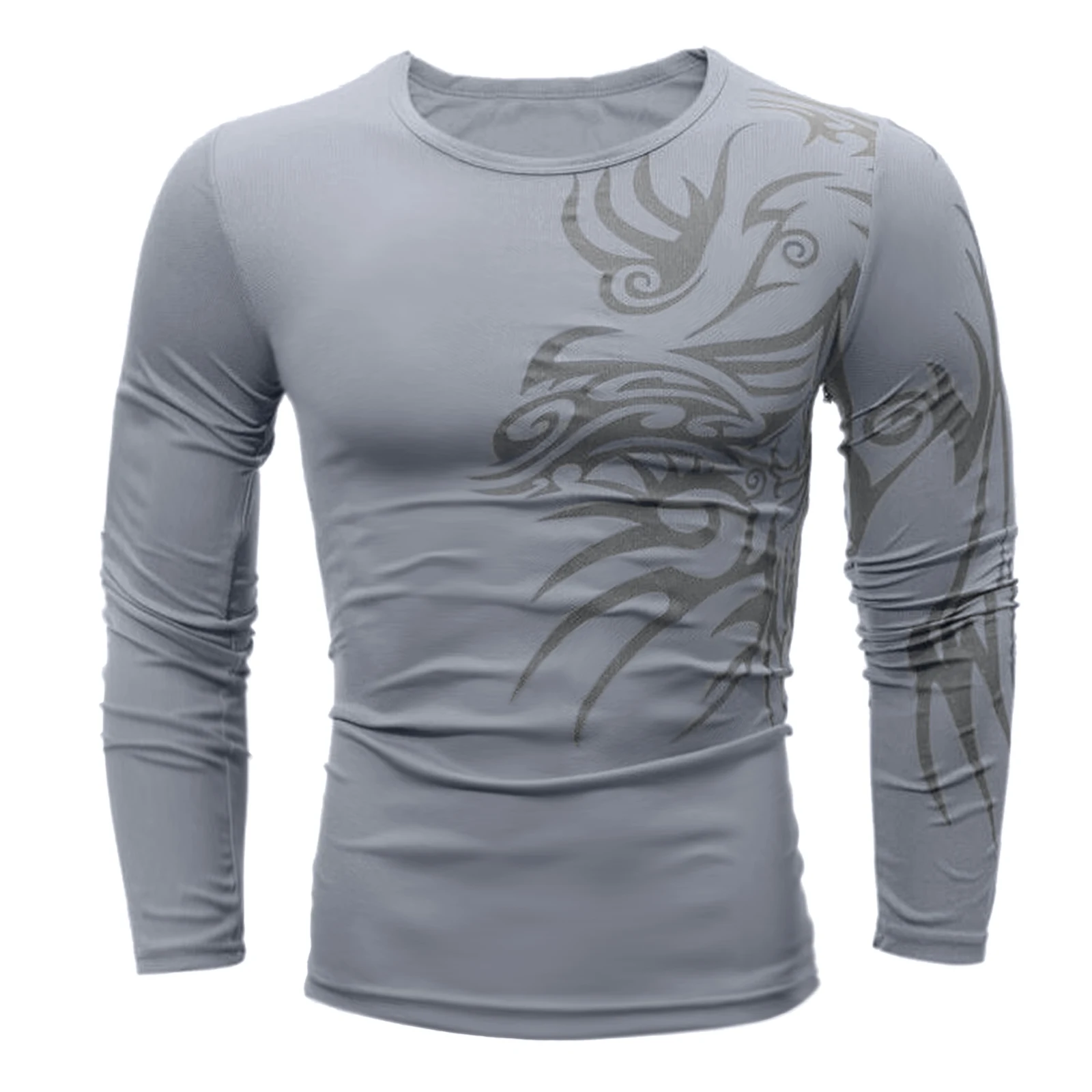 

Men Fashion Spring Summer Casual Long Sleeve O Neck Printed T Shirts Top Blouse