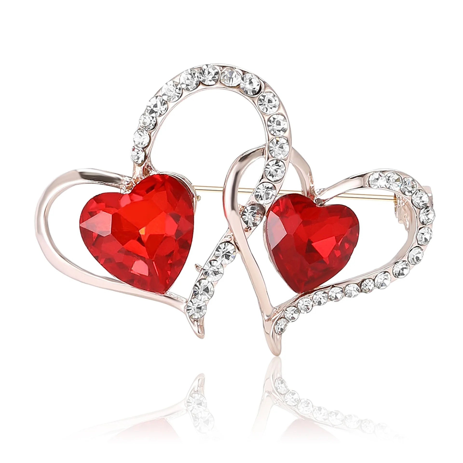 Delicate Red Heart Crystal Brooch Women's Fashion Romantic Rhinester Couple Red Heart Wedding Banquet Party brooch Gift