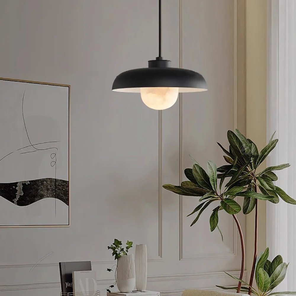 Luz pendente de teto de mármore natural, Lâmpada preto e branco, Decoração moderna para casa, Iluminação LED para cozinha e sala de jantar