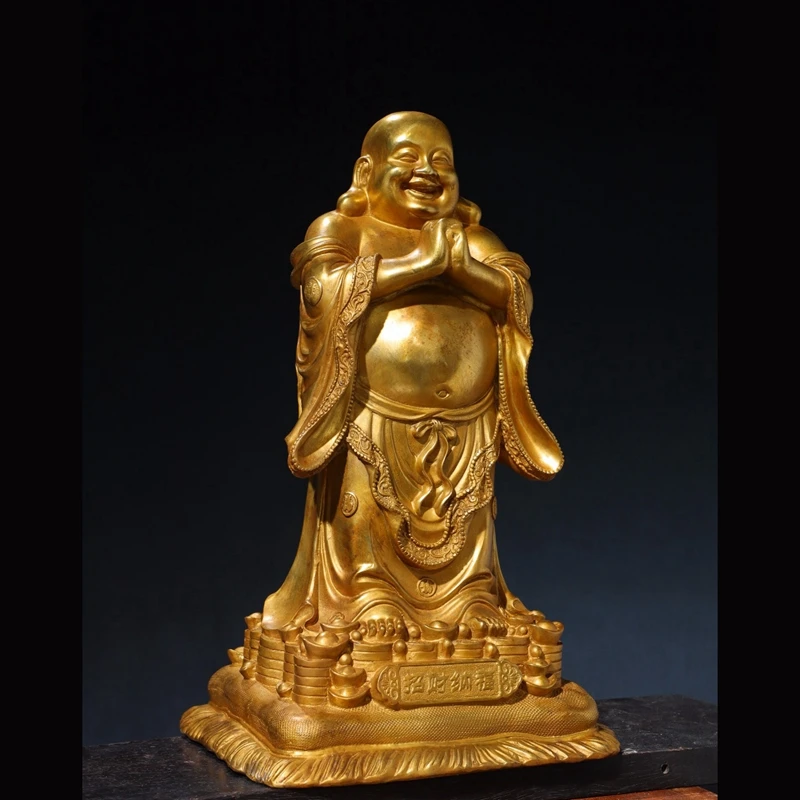 Antique Collection Old Collection Pure Copper Gilt Maitreya Buddha Statue Bronze Statue Large Home Buddha Hall Tabletop Decorati