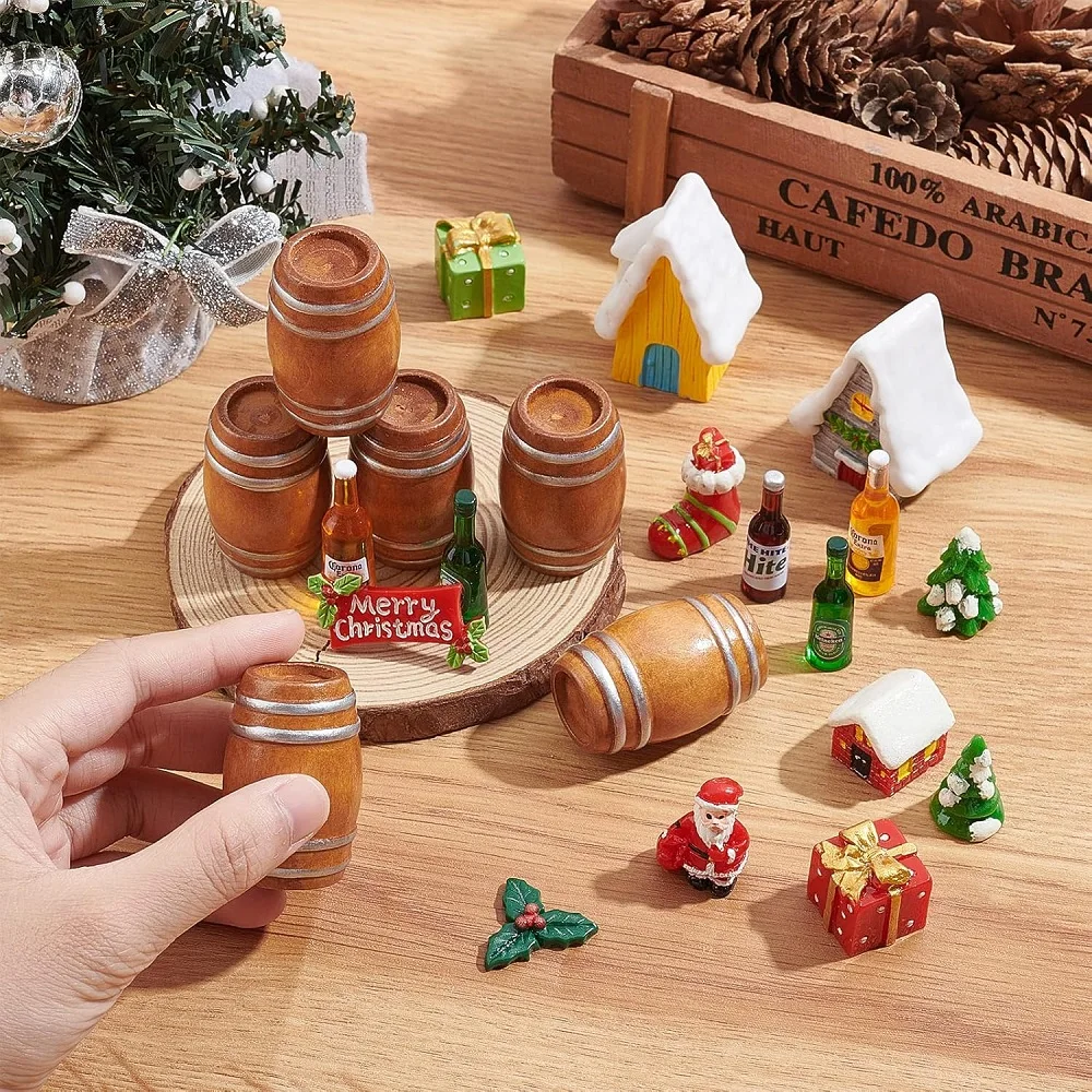 3pcs Miniature Wooden Barrel, Mini House Drink Accessories Figurine Model for Fairy Garden Bar Micro Landscape Decoration