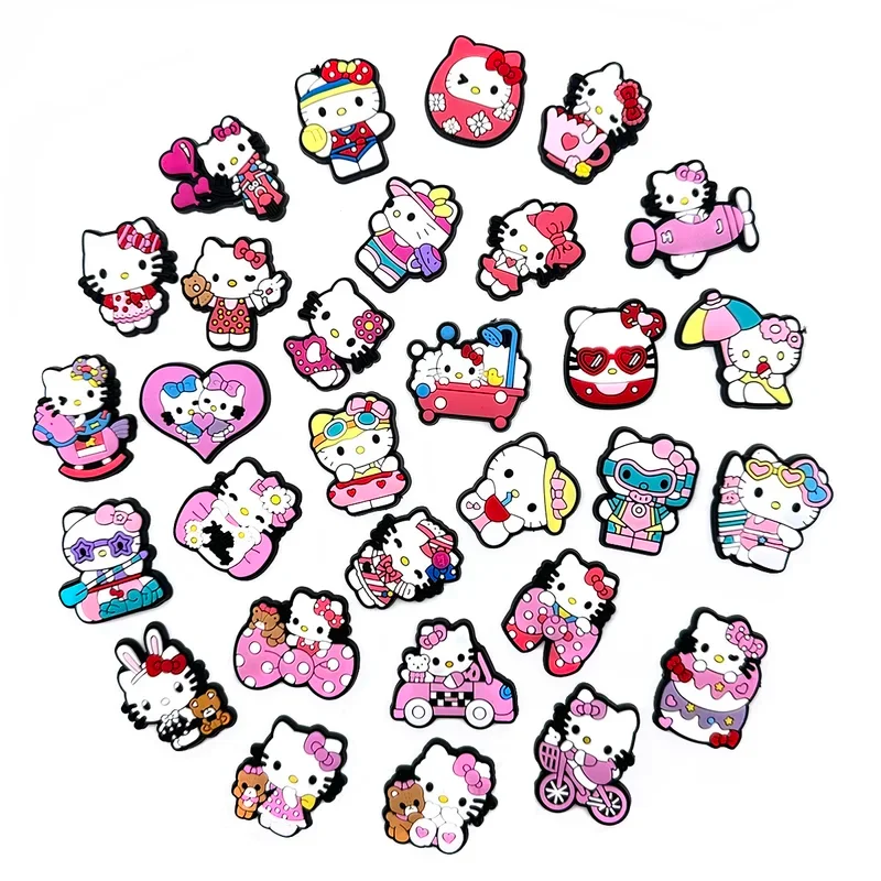 30 peças amuletos de sapatos hellokitty para tamancos sandálias decoração pvc acessórios de sapato de desenho animado amuletos para presentes de amigos