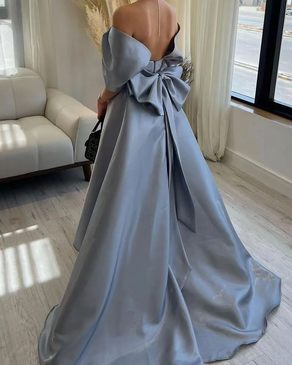 Elegant Shiny Satin Evening Dresses For Women Off The Shoulder Saudi Arabia A Line Formal Gowns Prom Party Dress Customized