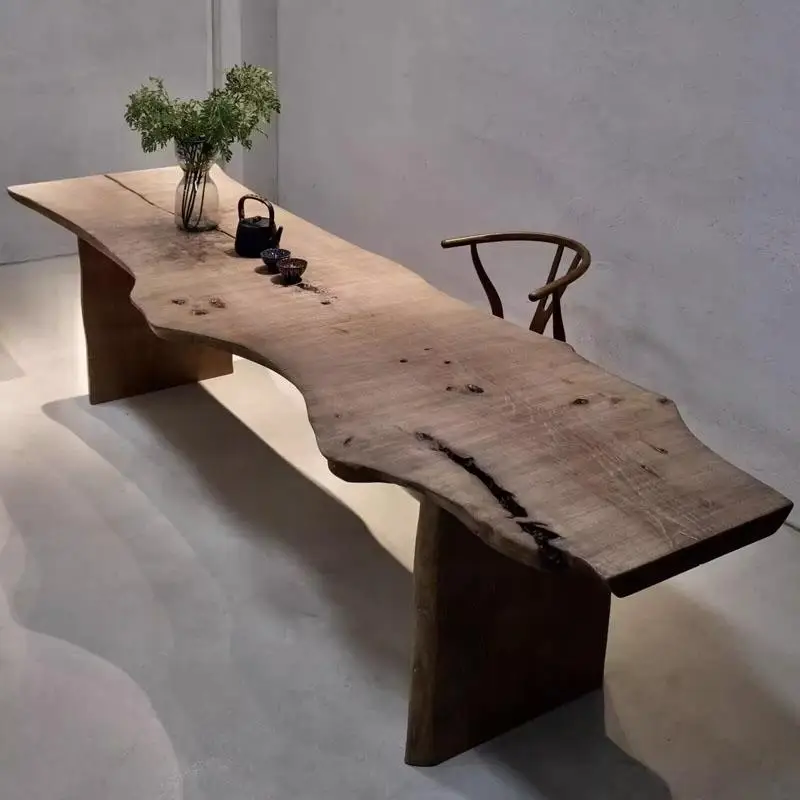 

Log large board tea table retro old natural surface texture homestay solid wood long table coffee table