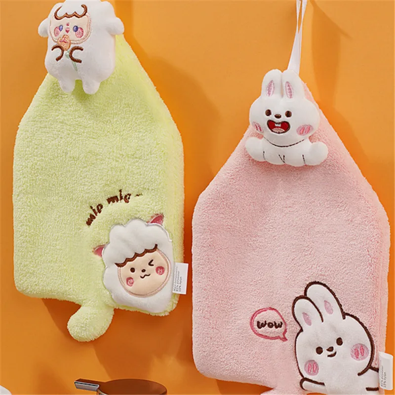 

Cute Cartoon Animal Patterned Kids Hand Towels - Highly Absorbent Fast Drying Soft Coral Velvet for Kitchens And Bathrooms
