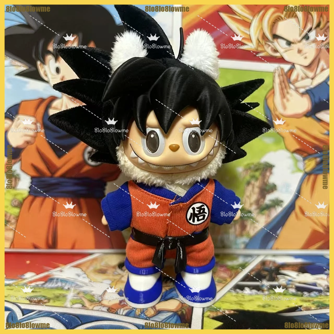 

New Labubu Doll Clothes Cartoon Goku Costume with Hair Tail Set Custom 3D Printing Mini Plush Doll Clothing Accessories Gift