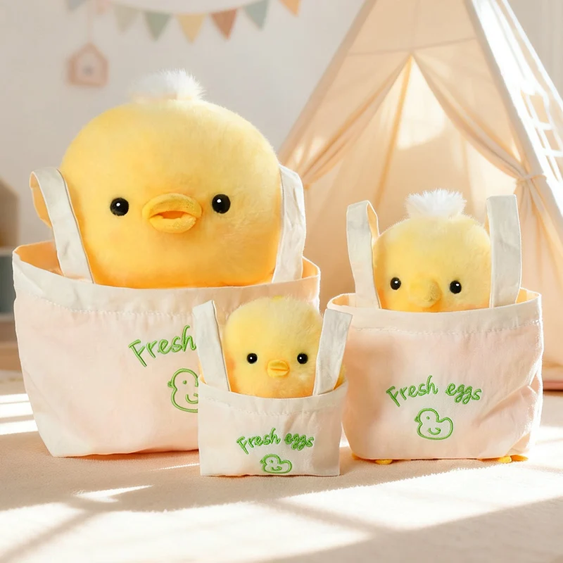 Cute Chick Plush Doll with Canvas Tote Bag Soft Yellow Chicken Stuffed Animal Toy  for Gifts.