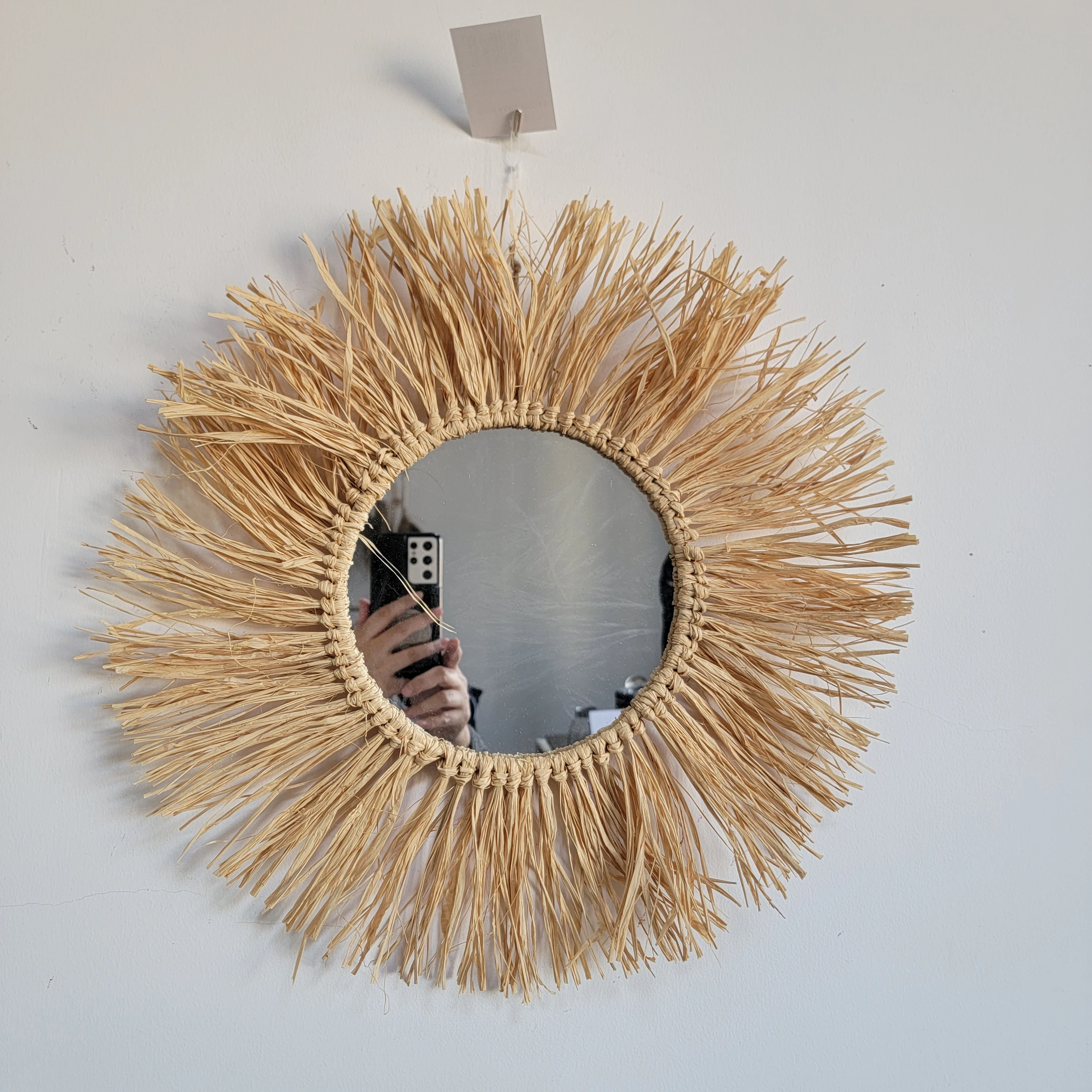 Handmade Raffia Decoration Mirror - Natural Fiber Wall Decorations Weaving Art Home Decor