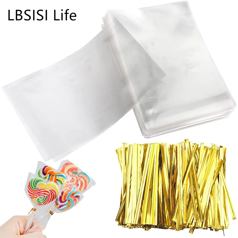 LBSISI Life Flat Transparent OPP Bag Packaging for Candy Lollipop Baking Food Cookies Bread Kid Birthday Party Wedding Gift Bags