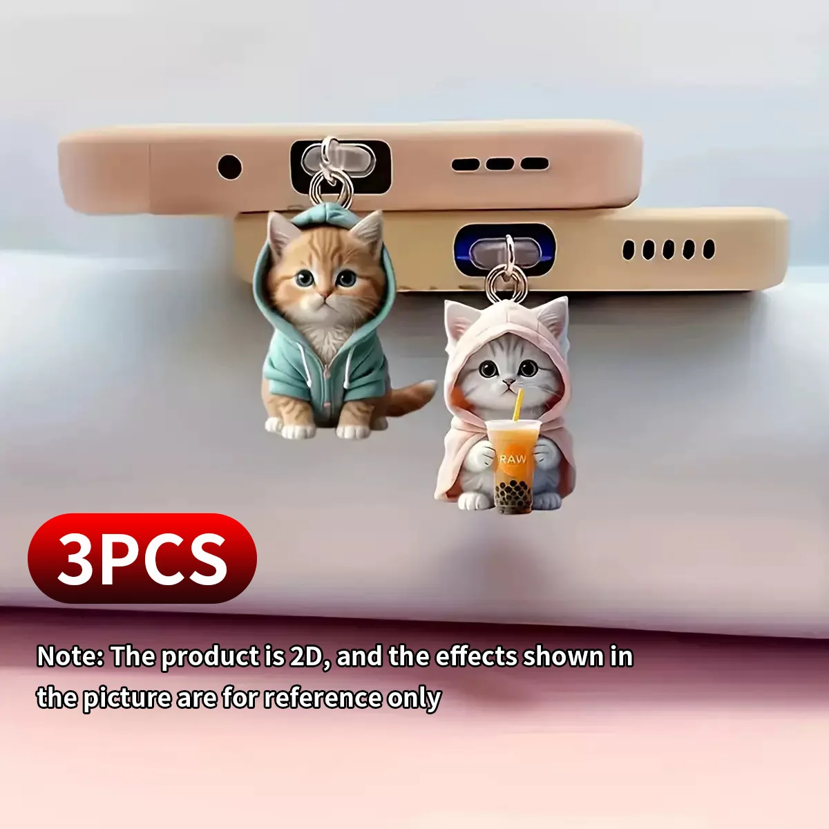 

Набор из 3 модных 2D акриловых заглушек для телефона в виде котенка, милые подвески-кошки для защиты порта зарядки Type-C и iPhone