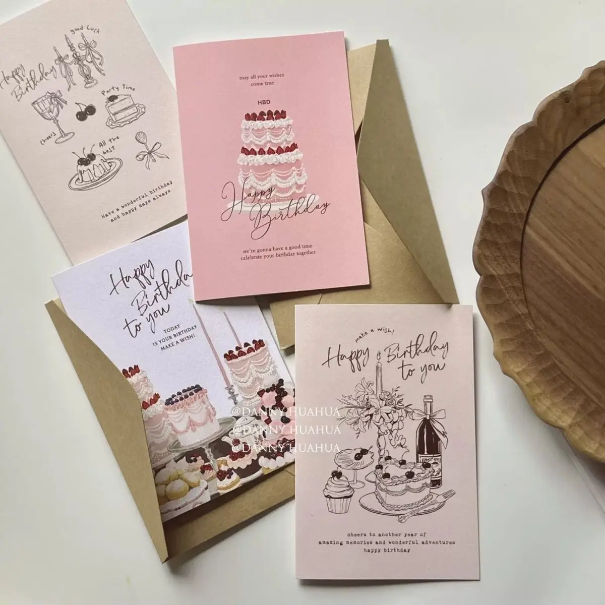 

1/4Pcs Hand-Painted Ins Style Birthday Cards Handwritten Greeting Cards High-Quality Postcards DIY Decorative Gifts Message Card