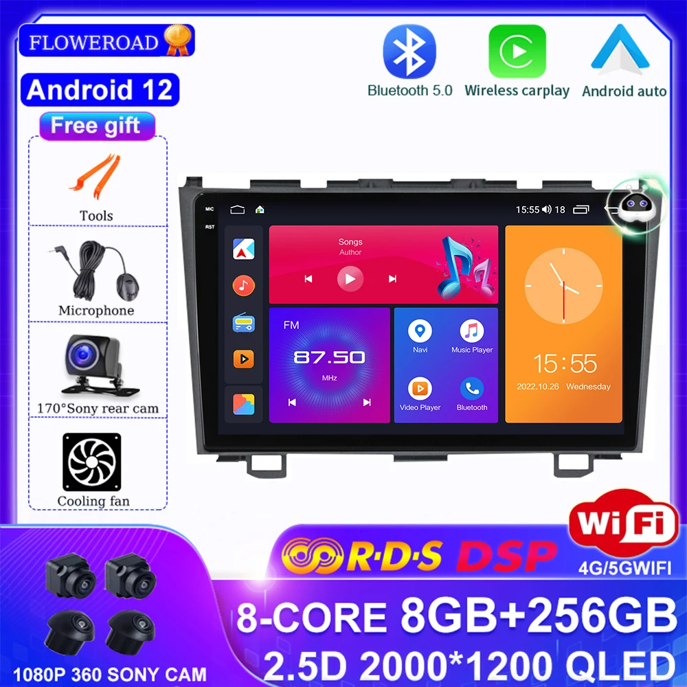 

Android 12 caraply for Honda CRV CR-V 2006-2012 Multimedia electronics auto Stereo 4G BT DSP GPS Navigation Player Android auto