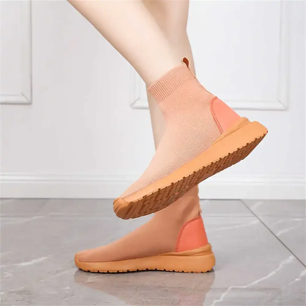 Orange Large Size Women's High-top Sneakers Ankle Boots Female Shoes Beige Loafers Sports Team Idea Cheap New Wide Fit