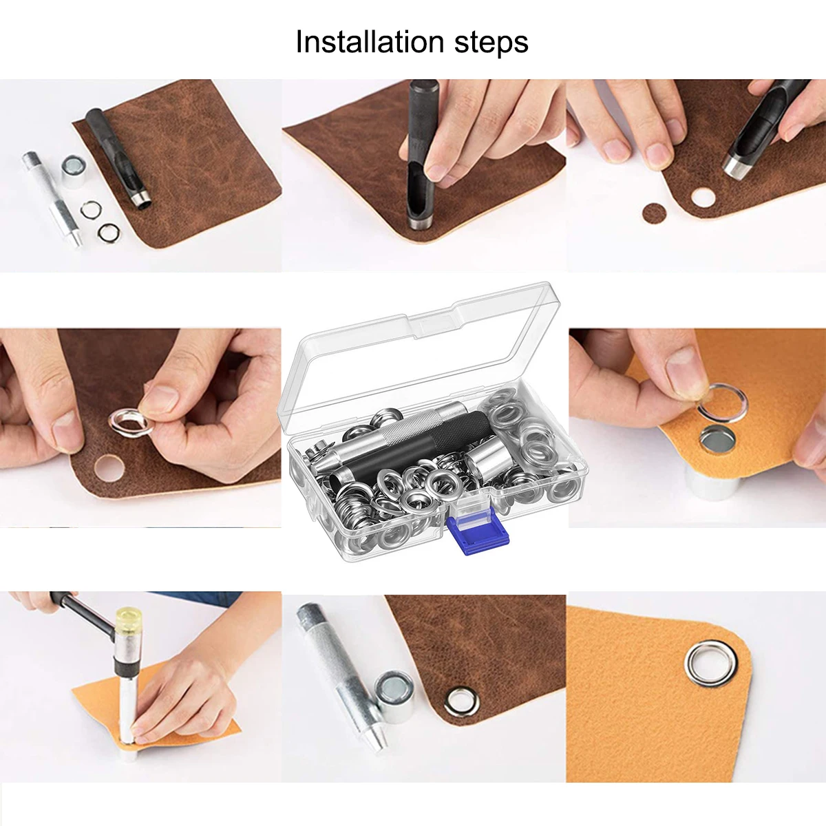 

100Pcs/Set Grommet Kit, Size 12-20mm With Eyelet Stamping Tools, For Repairing Canvas, Waterproof Cloth, Shoes, Clothing
