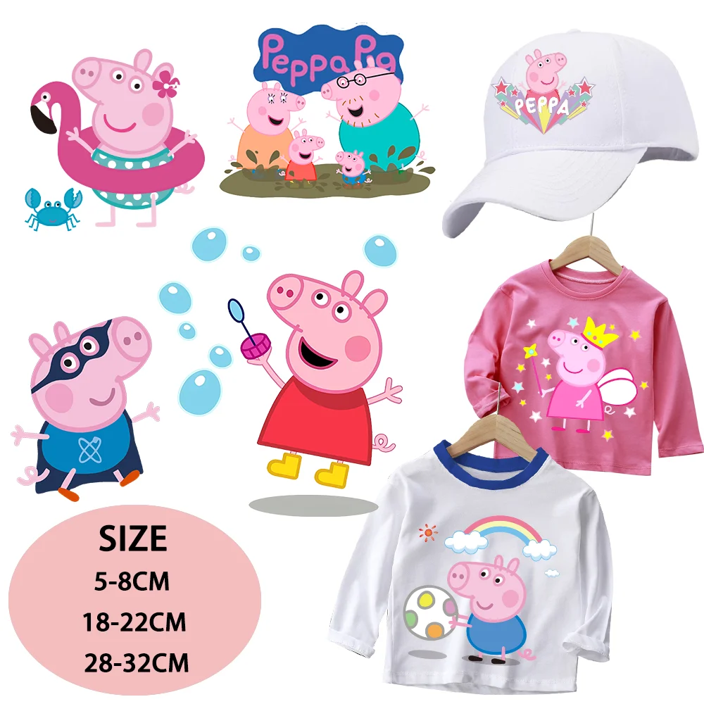 Parches Termoadhesivos de Peppa Pig para Camisetas y Gorras, DIY Creativo, Lindos Parches de Anime, Calcomanías Casuales, Regalo