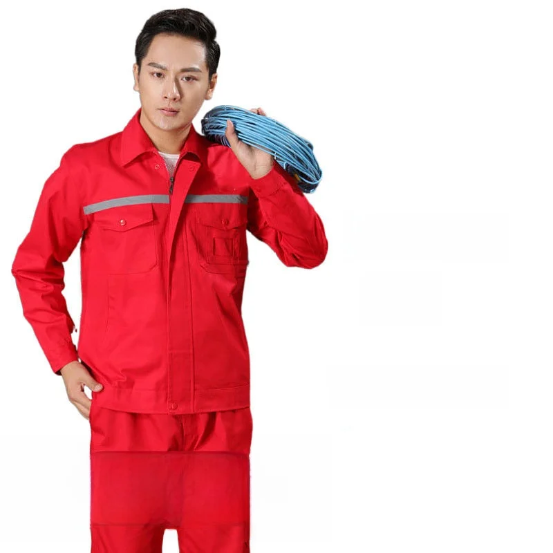Anti-Static Workwear Set Red Long Sleeve for Gas Station And Oil Chemical Industry Youth Cotton Blend Fabric Work Uniform view 2