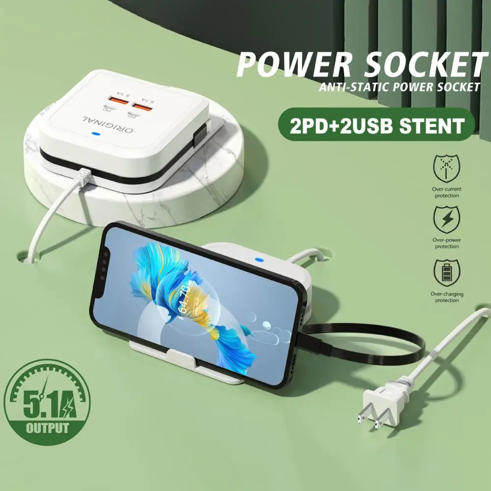 Multi Port US Plug Phone Charger with Stand Fast Charging 2 PD 2 USB 5 1A Short Circuit Overload Charging Head