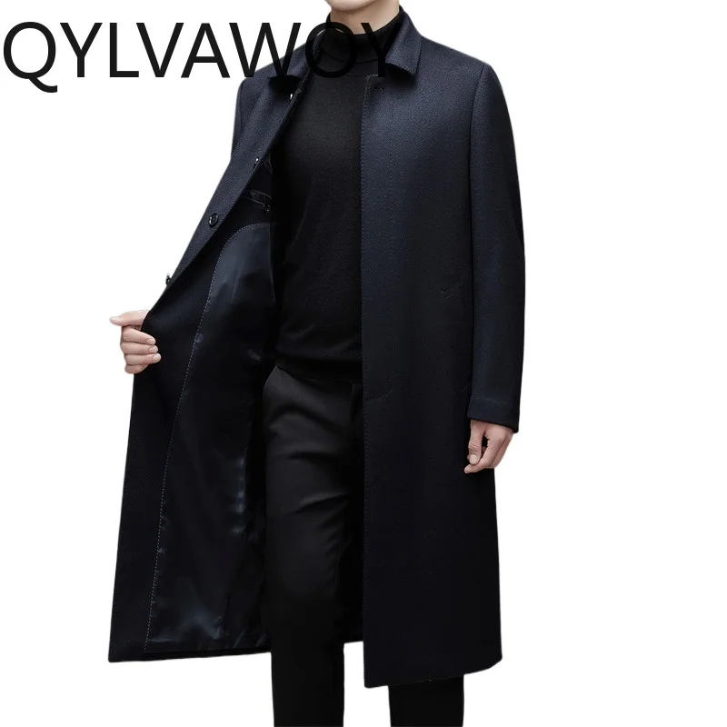 QYLVAWOY 100% Double-sided Wool Coat High Quality Thicken Coats for Man Winter Business Lapel Men Jacket Long Manteau Homme