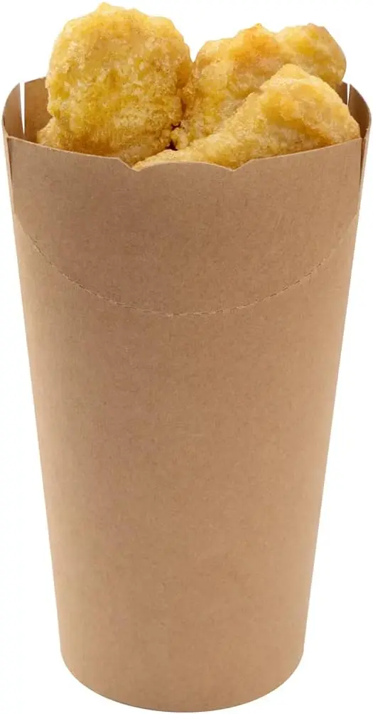 

Bio Tek 20 Ounce French Fry Cups 100 Disposable French Fry Holders - With Fold-Down Cover Tab Lock Closure Kraft Paper F