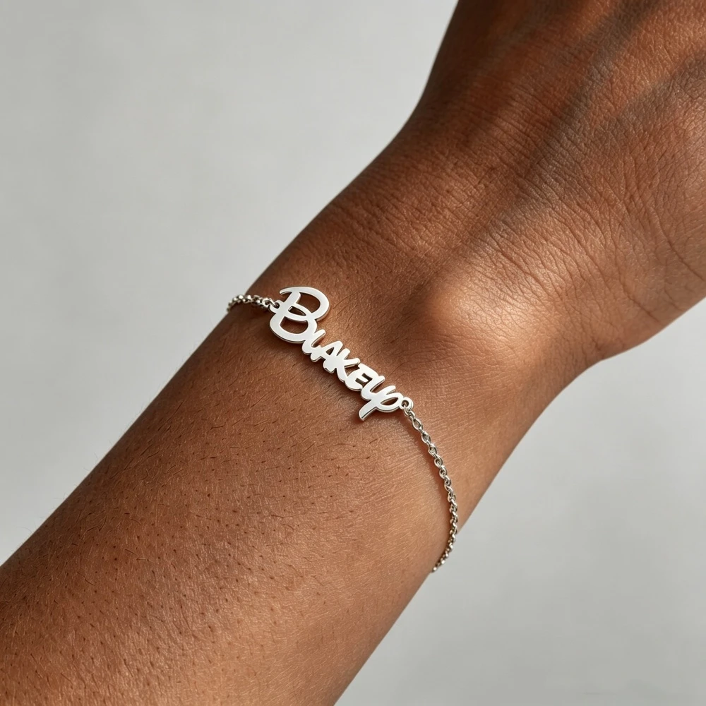 Personalized Cartoon Name Bracelet For Women Jewelry Stainless Steel Script Cute Nameplate Charm Bracelet Perfect Gift For Her