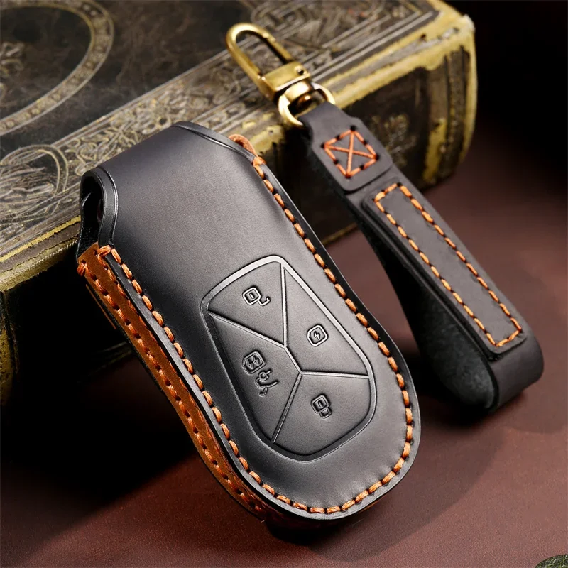 

1pc Leather Car Smart Remote Key Case Cover For Xpeng Xiaopeng P5 P7 G9 G3i 4 Buttons Protector Shell Keychain Auto Accessories