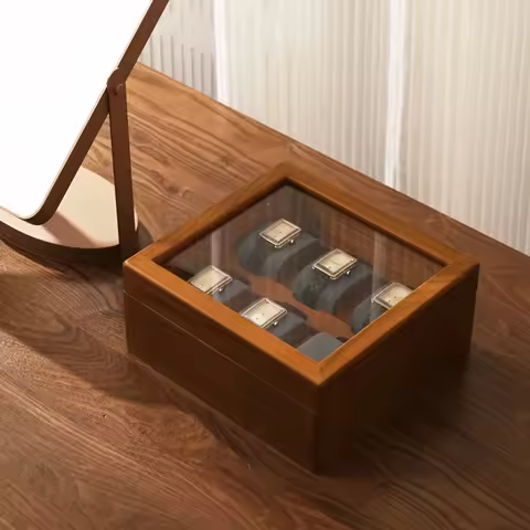 WoodTen 1/2/6 Grid Watch Box Wood Watch Organizer Portable Watch Storage Pillow Bag Watch Box Jewelry Bracelet Wrist Watch Case