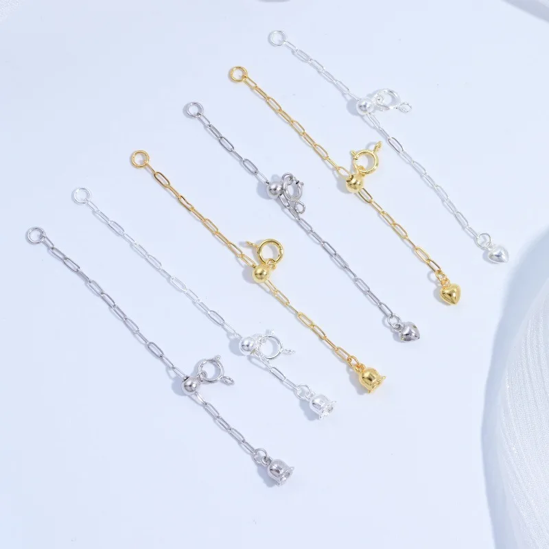 

S925 Sterling Silver Adjustable Sliding Knot Extender Chain Cross Heart Charm Connector for DIY Bracelet Necklace