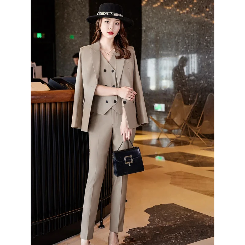 2024 Women Blazer Pants Sets Suits  Ladies Fashion 3 Piece Solid Formal Blazer Vest + Trousers for Work Business Wear Clothing