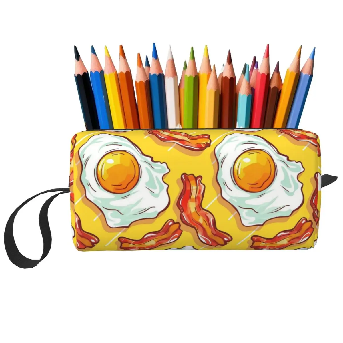 Fried Egg Bacon Gourmet Energy Breakfast Pencil Case for Gifts Pen Box Pencil Bag Stationery Supplies Travel Women Cosmetic Bag