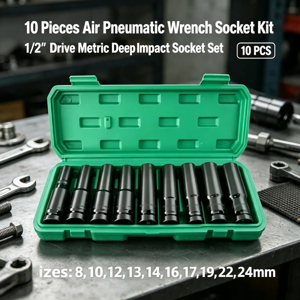 Pneumatic Impact Wrench - 10-teiliges Druckluft-Schraubenschlüssel-Steckschlüsselsatz 1/2 Zoll Metrischer Tiefer