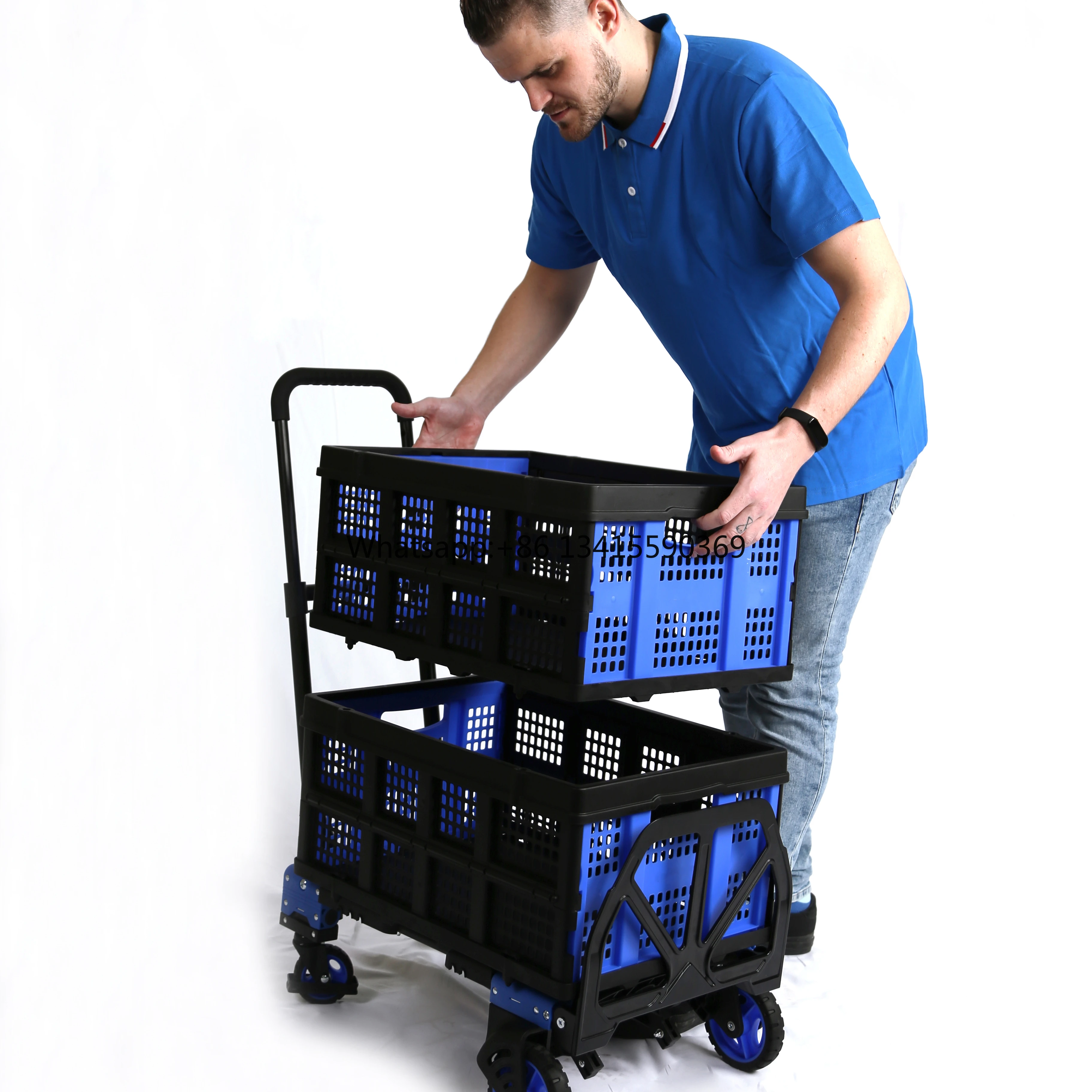 

Folding Hand Truck Steel and Plastic Four-Wheel Platform Trolley for Shopping Storage Tools Industrial Use