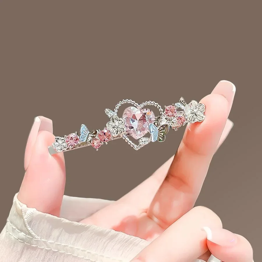 الكورية نمط الأرجواني كريستال الحب فراشة مشبك شعر الحلو كلمة واحدة منقار البط كليب المرأة الجانب كليب دبوس الشعر إكسسوارات الشعر #1