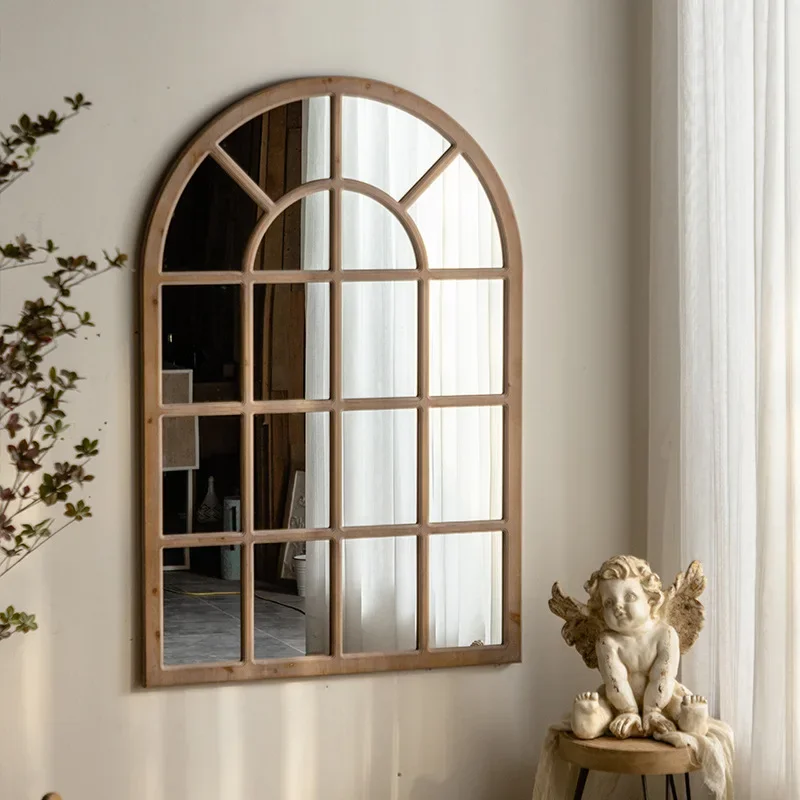 Literary style wall, decorative grille mirror, wall-mounted wall decoration curved wall-mounted full-body mirror