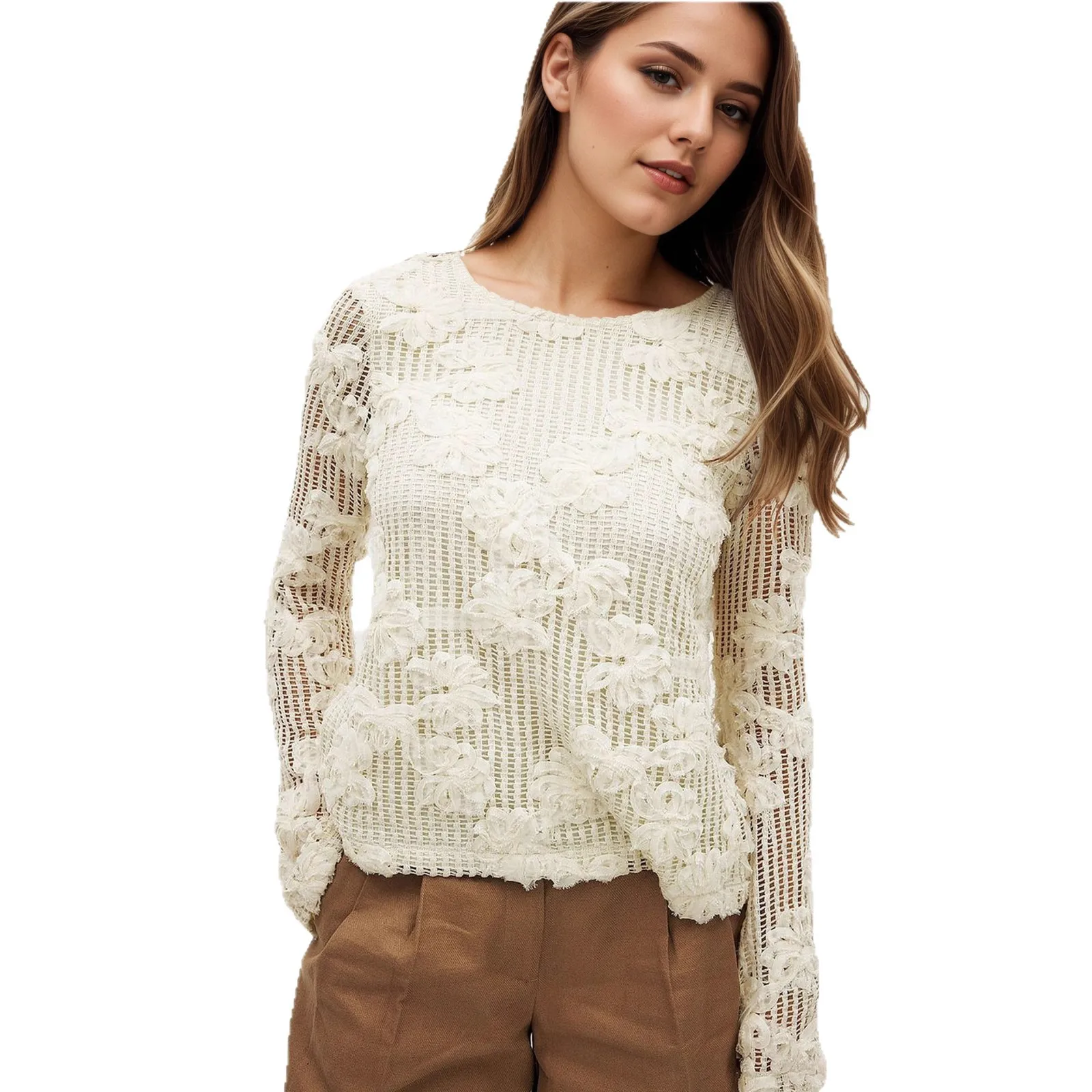 Crochet fleur évider Style pull tricoté pour les femmes automne nouveau lâche à manches longues hauts Chic dos Cardigan chandails Blusas