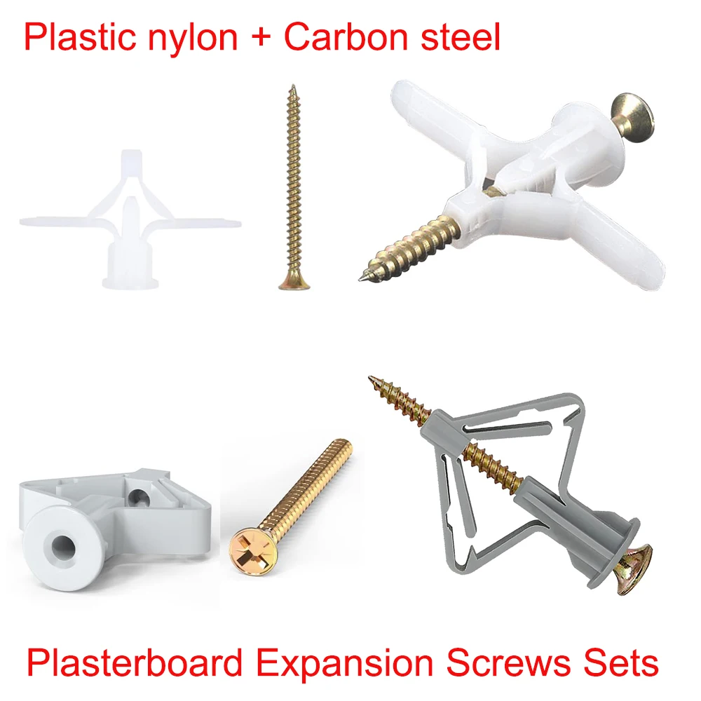 100Pcs Plasterboard Expansion Screws Set Wall Plugs Plastic Tube Anchor Bolts Drywall Cavity Wall Fixings Fastener Screws Kit