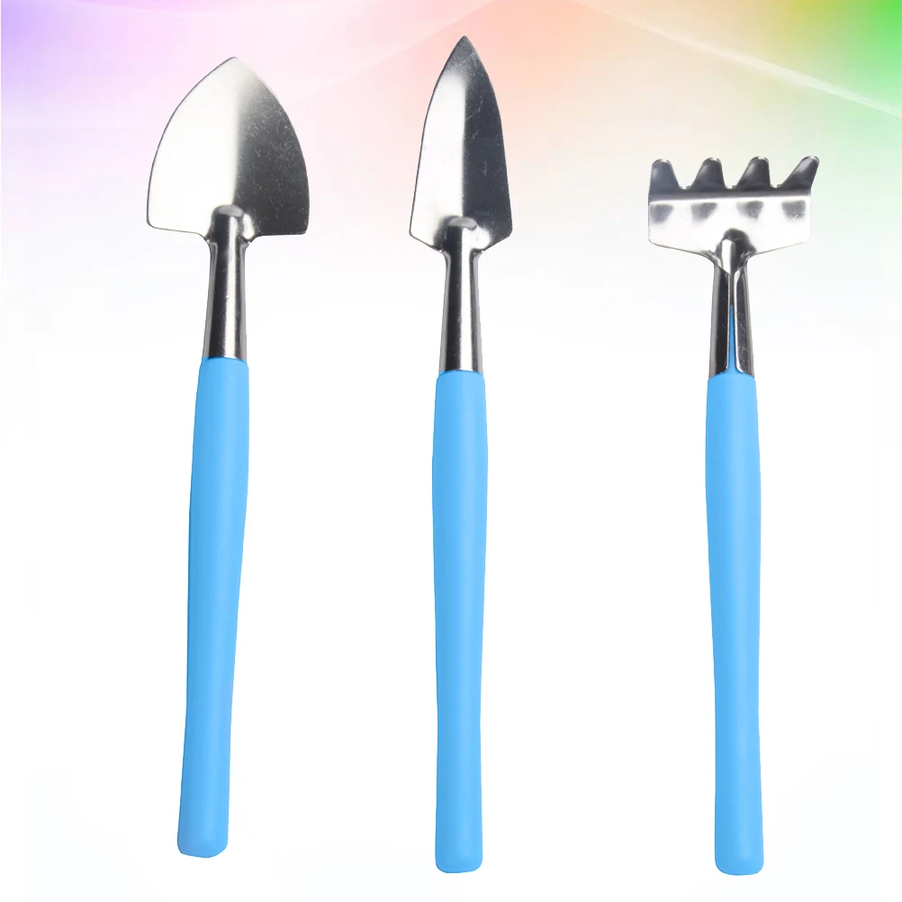 

Garden Three Piece Set Iron Shovel Rake Tool Kit Household Blue Women Durable Portable Mini Potted Planting for Gardening