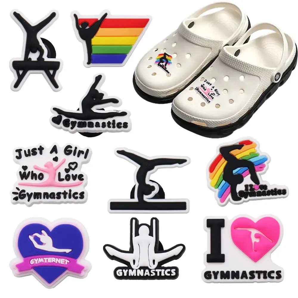 7/8/9/50/100pcs Sports Gymnastics Figure Skating Yoga PVC Shoe Charms Clogs Pins Accessories Shoes Buckles Kids Party Gift