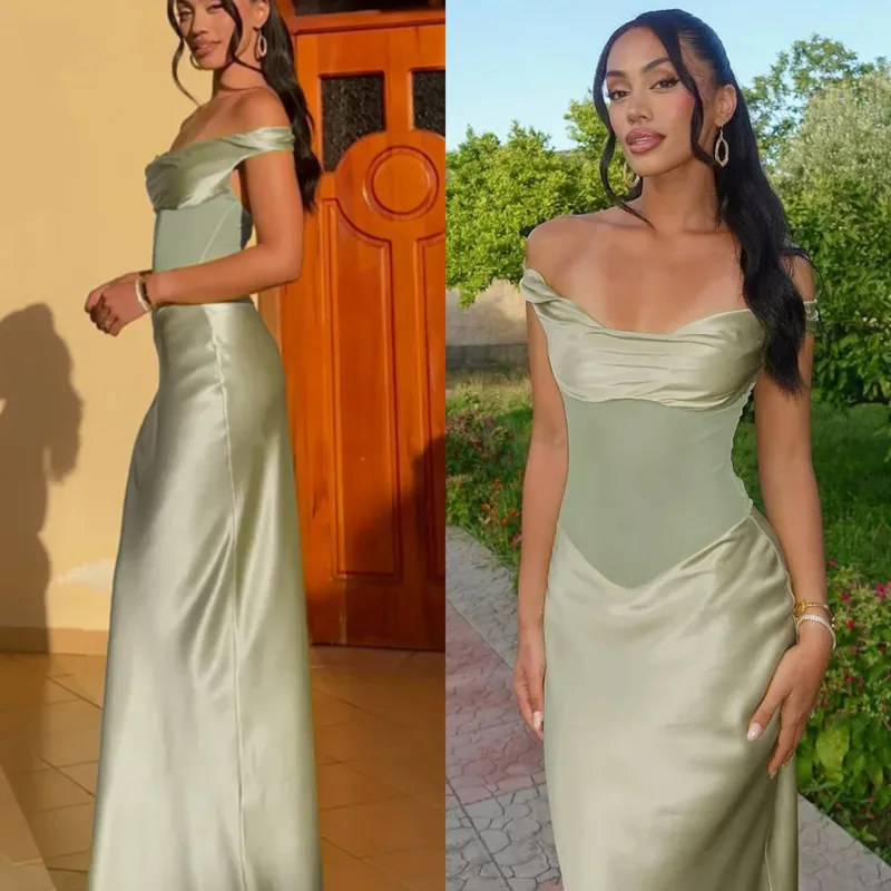 

Elegant Off Shoulder Satin Maxi Dress For Women New Sexy Slim Fit Bodycon Wrap Style Evening Gown For Party Or Night Club Look