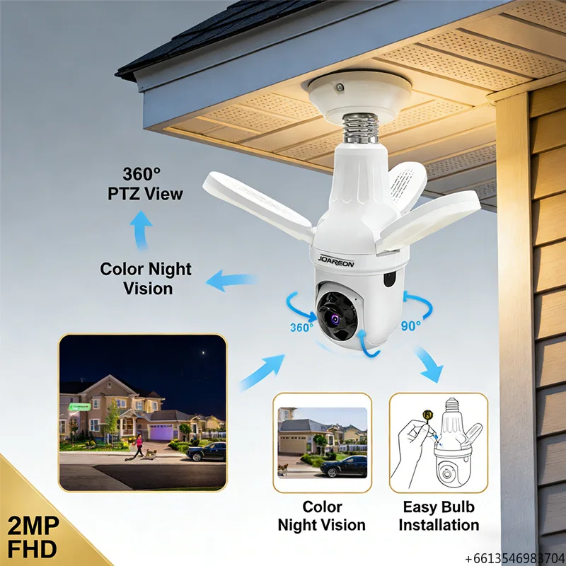 JOAREON V380 2MP Wireless WIFI Smart Camera Night Vision Auto Tracking Security Camera Home Indoor CCTV Bulb Camera with Light