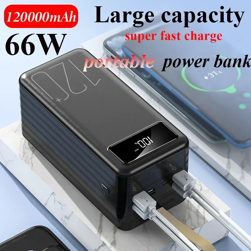 

120W 120000mAh power bank large capacity portable charger ultra-fast charging external battery LED power bank for iPhone Huawei