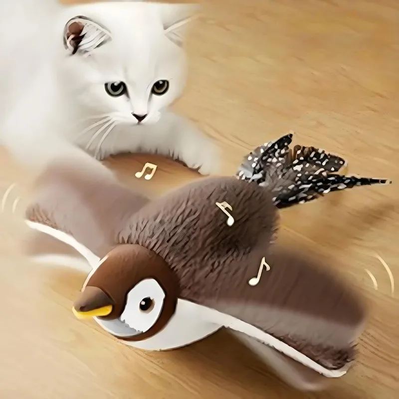 Flapping Bird Cat Toy - Interactive, Squeaking, Chirping, 2 Modes, USB Rechargeable, Great Gift for Cats