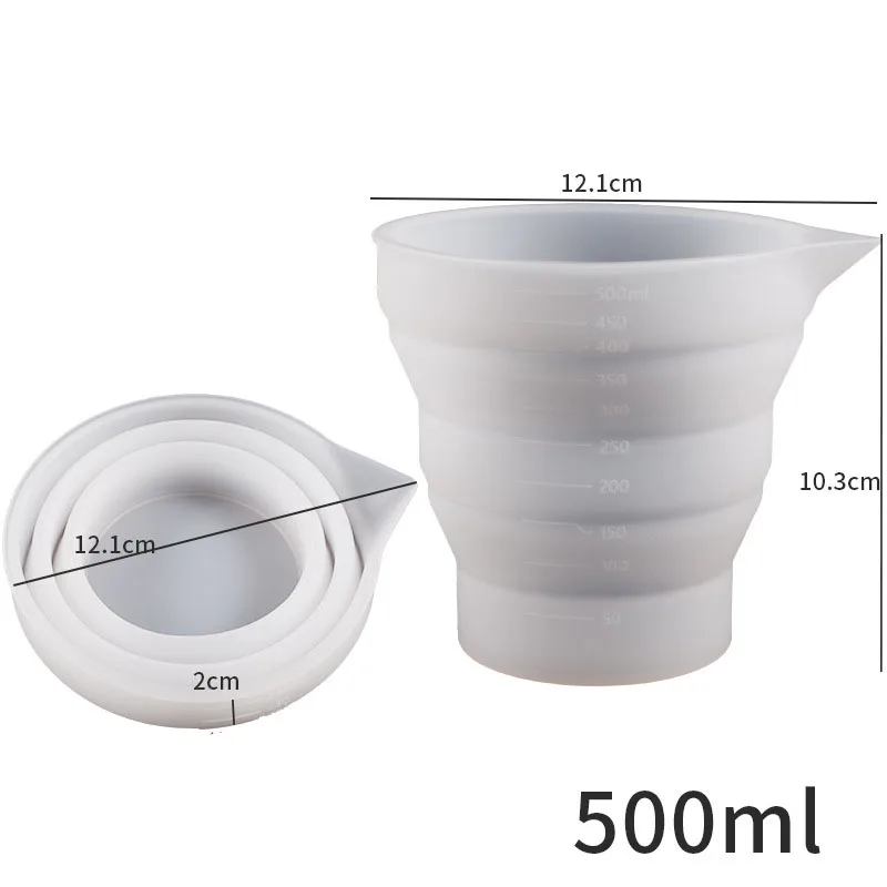 Folding Silicone Measuring Cup Tool Mixing Cups Round Silicone Mold Clear Graduated Epoxy Resin Split Cup DIY For Casting Moulds