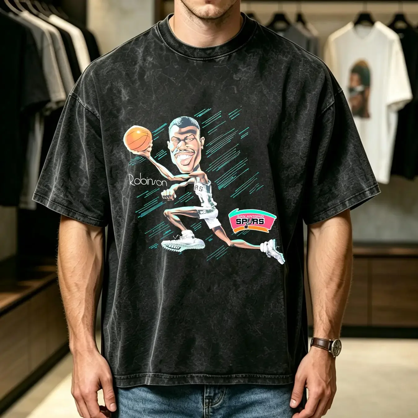 washed T Shirt David Robinson caricature Men Black All Sizes S 5XL 2F1430 vintage Washed designer clothes Comfortable Unisex