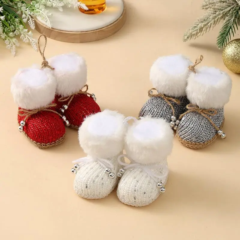 Christmas Tree Hanging Boot Ornament Premium Knitted Cloth Pendant for Home Winter Holiday Party Decoration