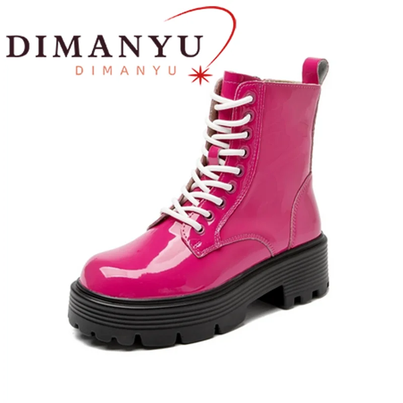 DIMANYU Marton Boots Women's 2024 Winter New Lace up Women's Boots British Fashion Large Women's Ankle Boots