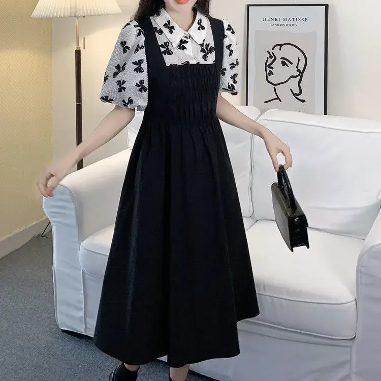 Midi Length Dresses New in 2023 Vintage Print Long Dress Women Clothing Korean Style Clothes for Woman Elegant Gown Basic Playa