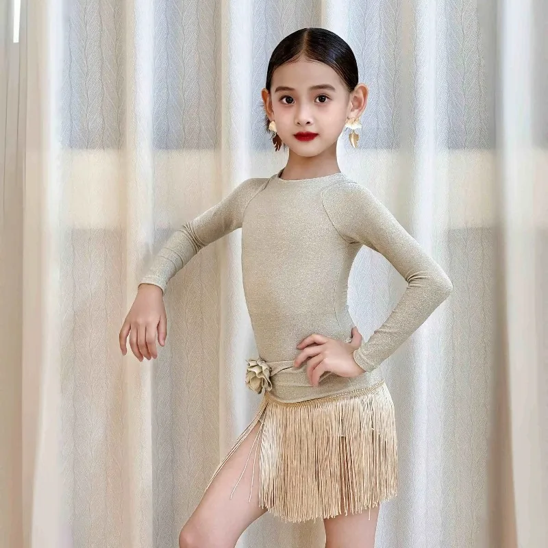 Vestido profesional de baile latino ostentoso para niños, vestido de baile latino con flecos, ropa de baile profesional Samba Chacha
