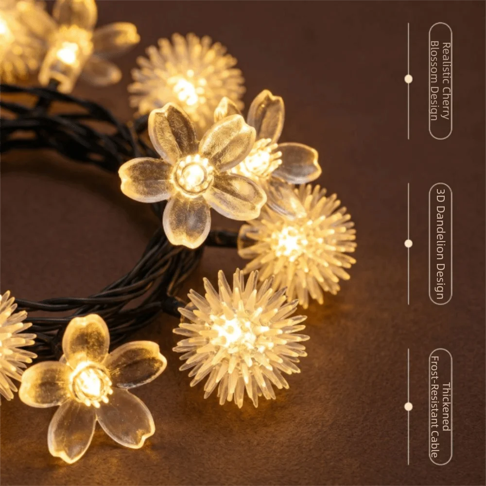 Colored Lights Solar-Powered Light String Solar-Powered Cherry Blossom Design Cherry Blossom Light Landscape Lighting