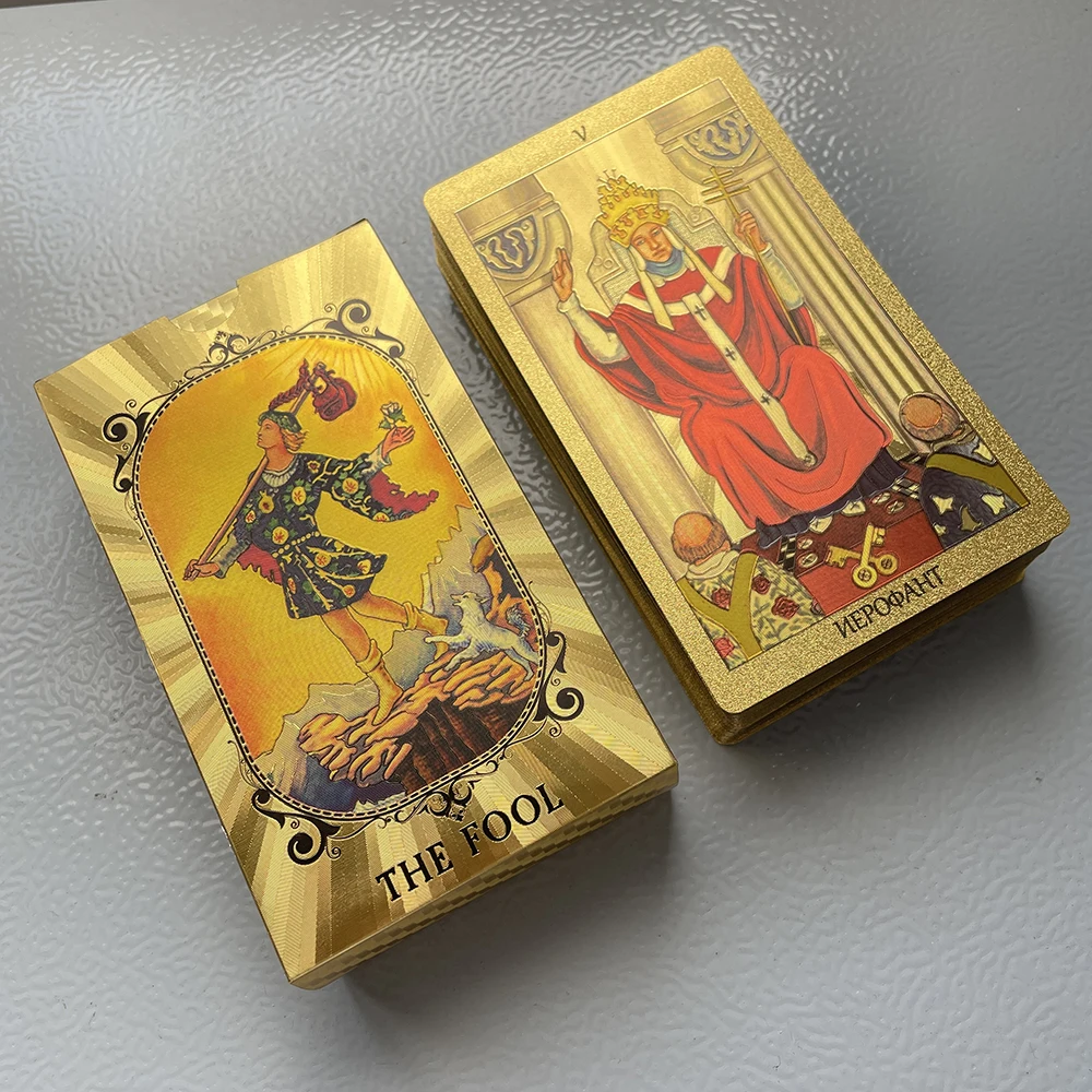 Golden Tarot Cards in Russian for Work with Guide Book Prophecy Oracle Divination Deck Fortune Telling Classic 78-cards 12x7cm